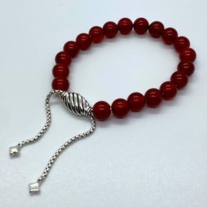 DAVID YURMAN 925 Sterling Silver 8mm Red Carnelian Spiritual Beads Bracelet